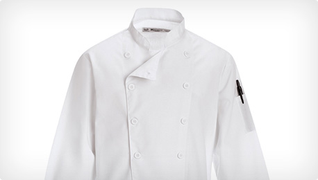 white plastic button chef coat